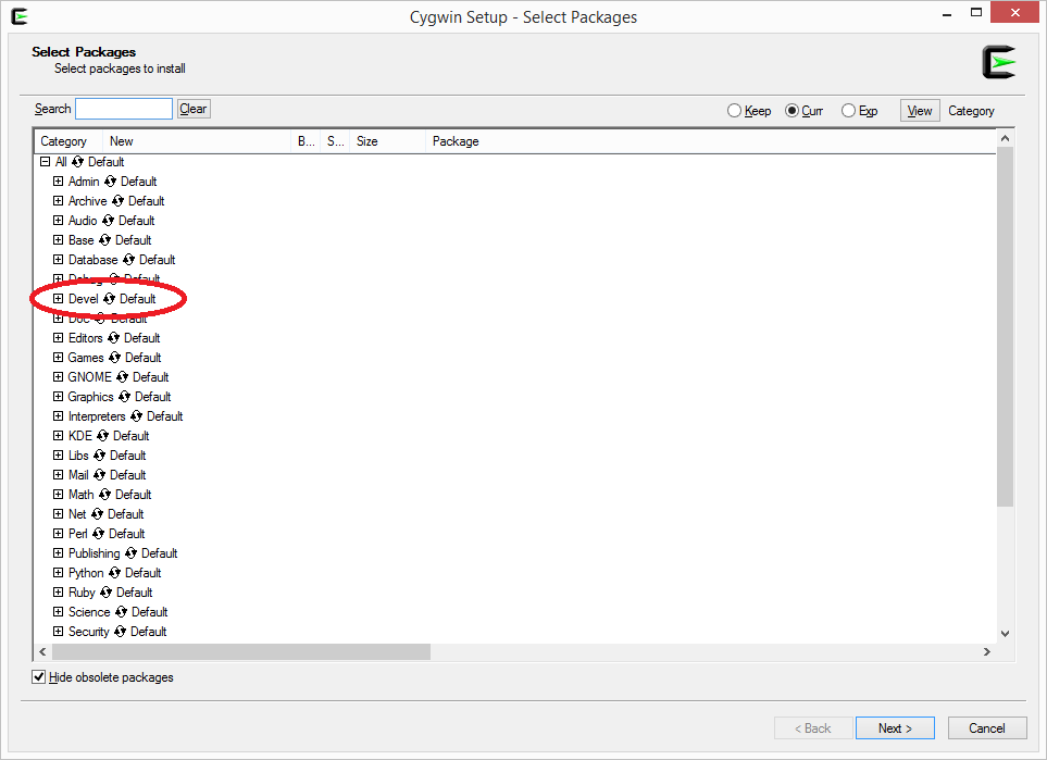 Cygwin installation packages - The C Language Basic Constructs