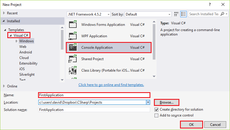 Creating a new console application in C# .NET - C# .NET Basic Constructs