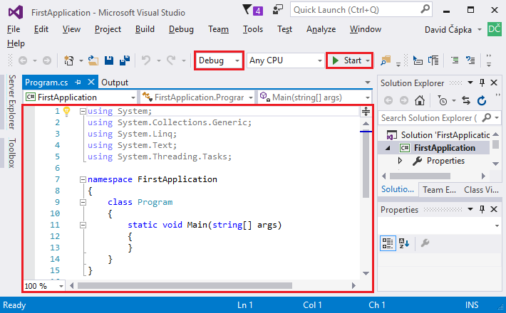 Visual Studio window - C# .NET Basic Constructs