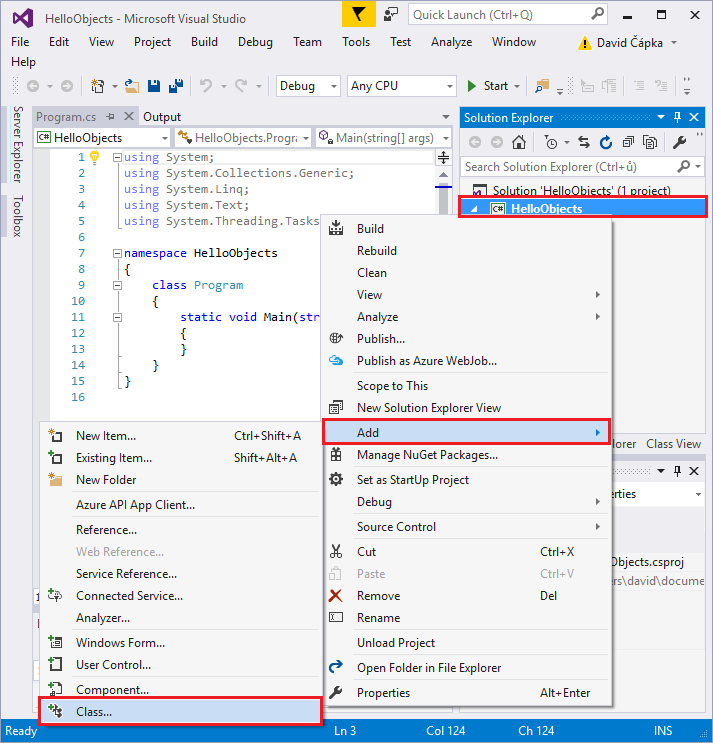 Adding a new Class to a C# project in Visual Studio - Object-Oriented Programming in C# .NET
