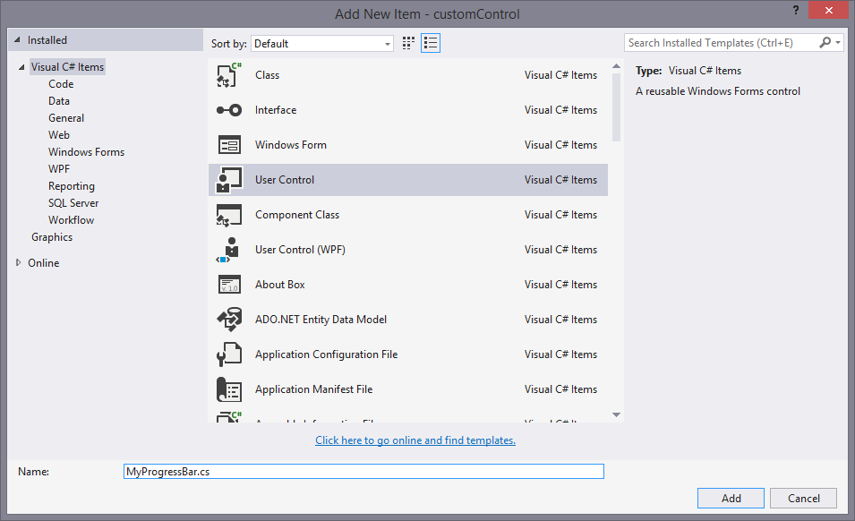Add New Item – User Control - Form Applications in C# .NET Windows Forms