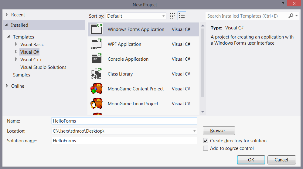 Creating a new Windows Forms project in Visual Studio - Form Applications in C# .NET Windows Forms