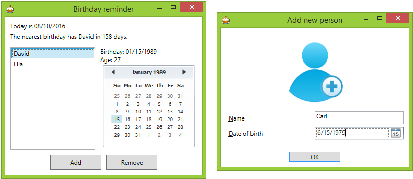 Birthday reminder in C# .NET WPF - Form Applications in C# .NET WPF