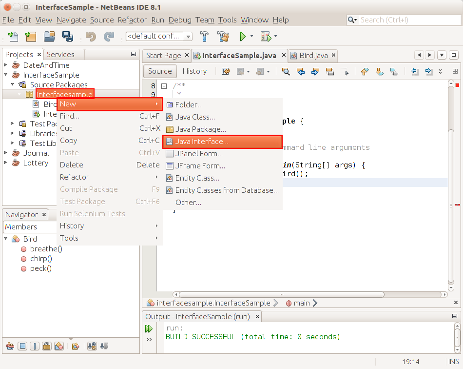 New interface in NetBeans - Object-Oriented Programming in Java