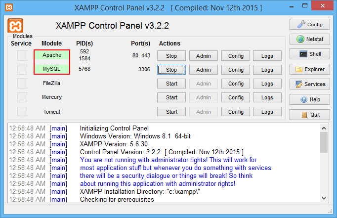 XAMPP control panel - PHP Basic Constructs