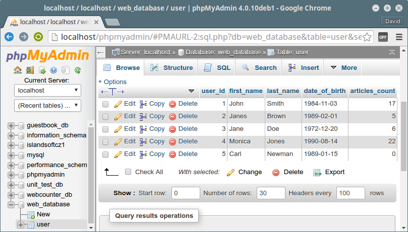 User in MySQL database - Databases in PHP for Beginners