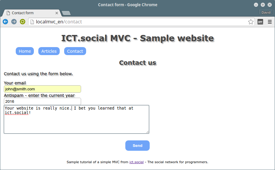 Contact-email form of the MVC blog in PHP - Simple Object-Oriented CMS in PHP (MVC)