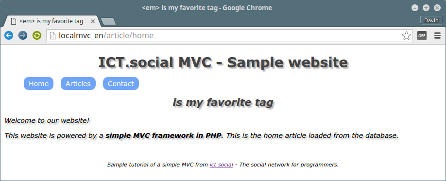 XSS attack on ICT.socials MVC - Simple Object-Oriented CMS in PHP (MVC)