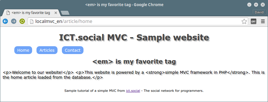 Parrished XSS attach in the ICT.social MVC - Simple Object-Oriented CMS in PHP (MVC)