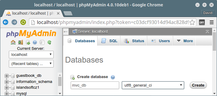 Creating a new database in phpMyAdmin - Simple Object-Oriented CMS in PHP (MVC)
