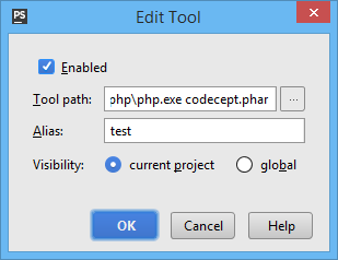 Adding a Command Line Tool in PhpStorm - Testing in PHP
