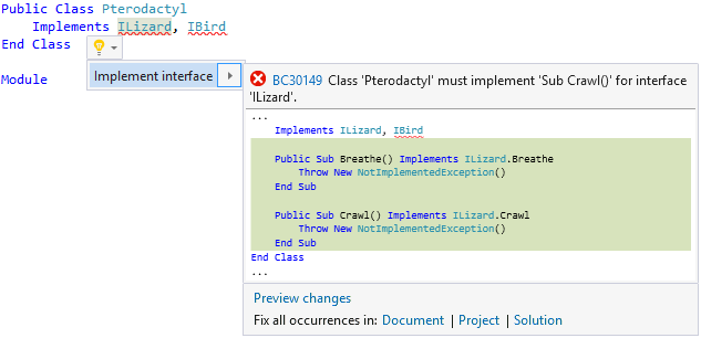 Automatic interface implementation in Visual Studio - Object-Oriented Programming in VB.NET