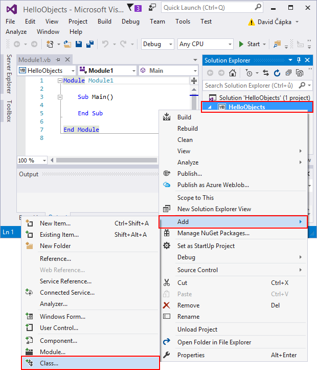 Adding a new Class to s Visual Basic .NET project in Visual Studio - Object-Oriented Programming in VB.NET
