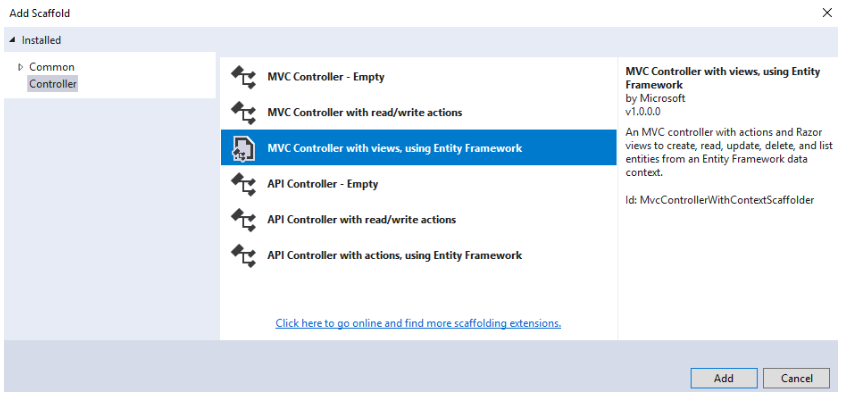 Scaffolding a controller in ASP.NET Core MVC - ASP.NET Core MVC Basics