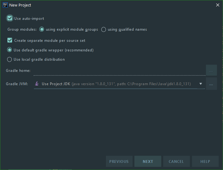 Setting Gradle in the IntelliJ IDEA - Server for Client Applications in Java
