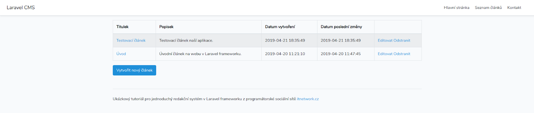 List of articles in the administration in the Laravel CMS - Laravel Framework for PHP